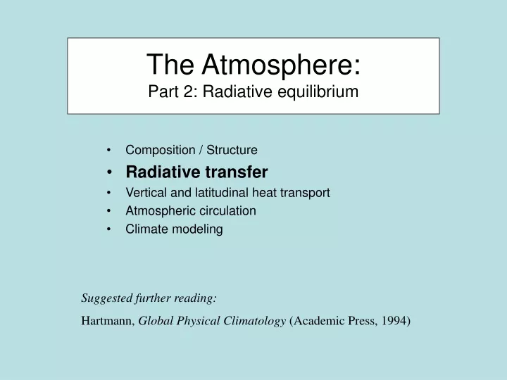 the atmosphere part 2 radiative equilibrium