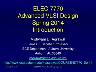 ELEC 7770 Advanced VLSI Design Spring 2014 Introduction