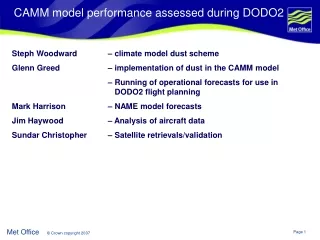 CAMM model performance assessed during DODO2