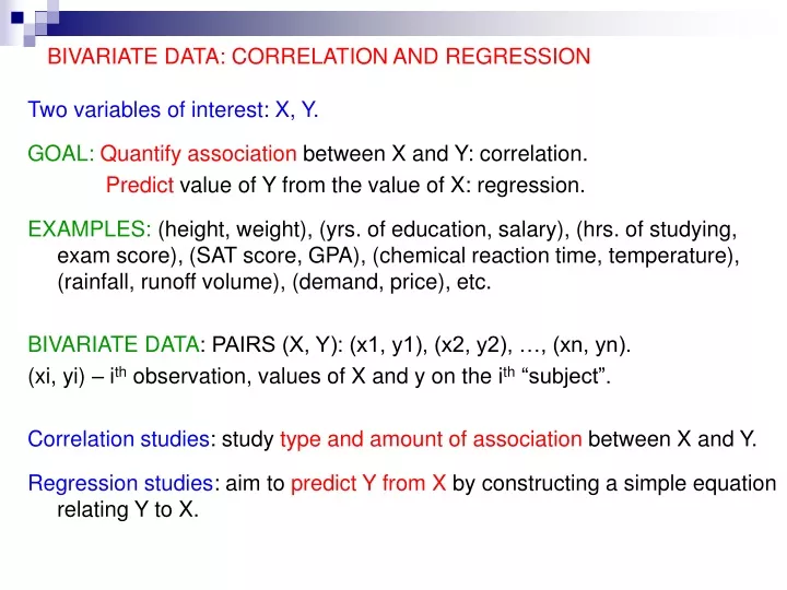 bivariate data correlation and regression