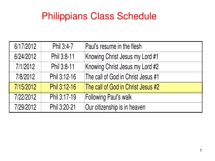 philippians class schedule