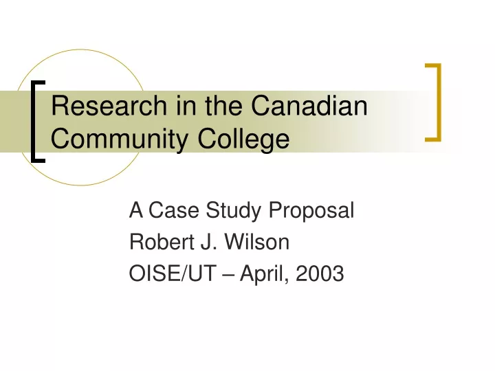 research in the canadian community college