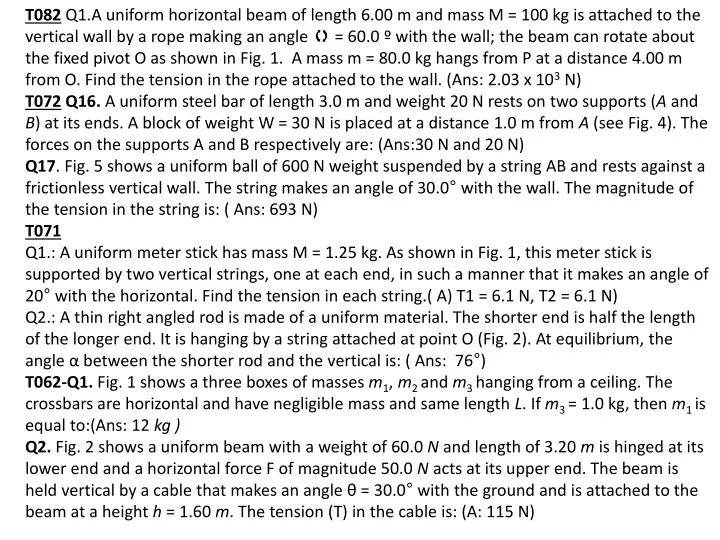 t082 q1 a uniform horizontal beam of length