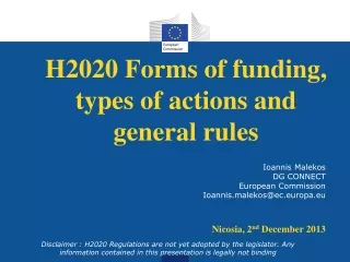 H2020 Forms of funding, types of actions and  general rules