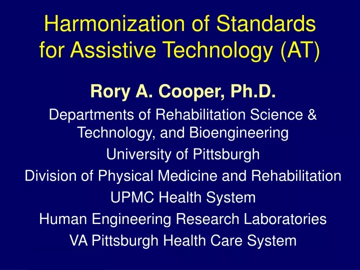 harmonization of standards for assistive technology at
