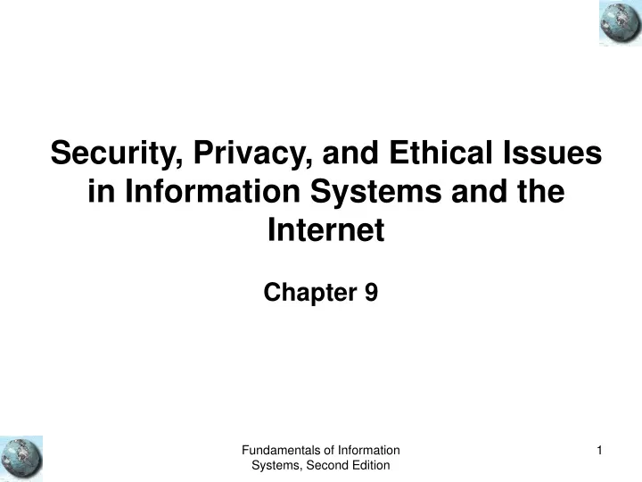 security privacy and ethical issues in information systems and the internet
