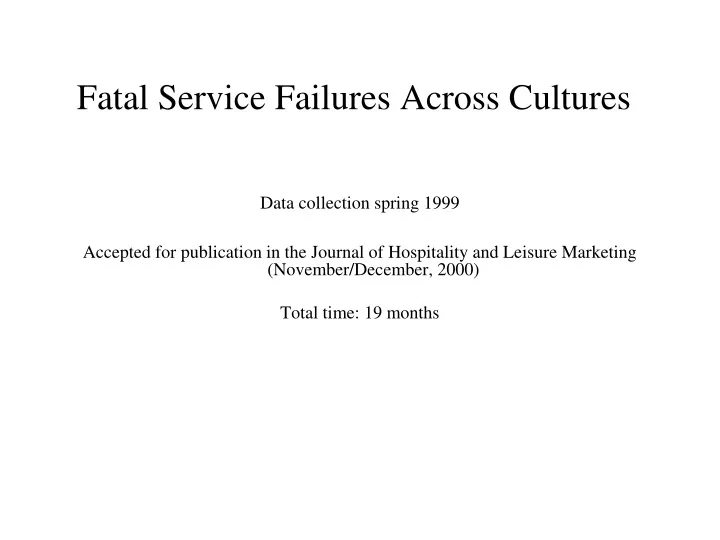 fatal service failures across cultures