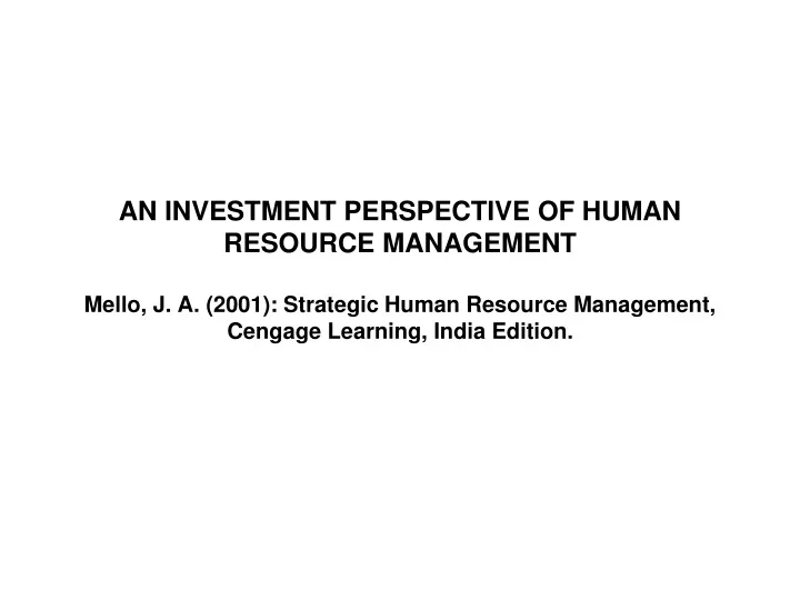an investment perspective of human resource