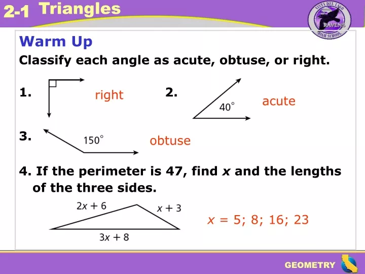 warm up classify each angle as acute obtuse