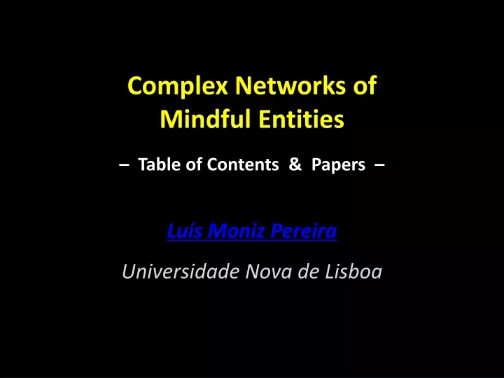complex networks of mindful entities table of contents papers
