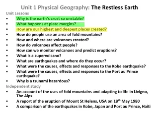 Unit 1 Physical Geography:  The Restless Earth