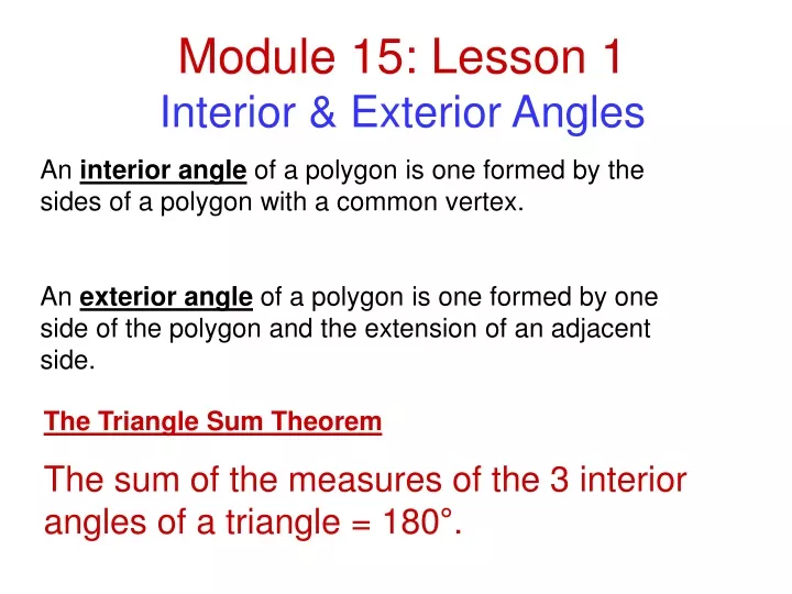 module 15 lesson 1 interior exterior angles