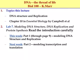 DNA—the thread of life Biol 100 – K.Marr