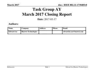 Task Group AY  March 2017 Closing Report