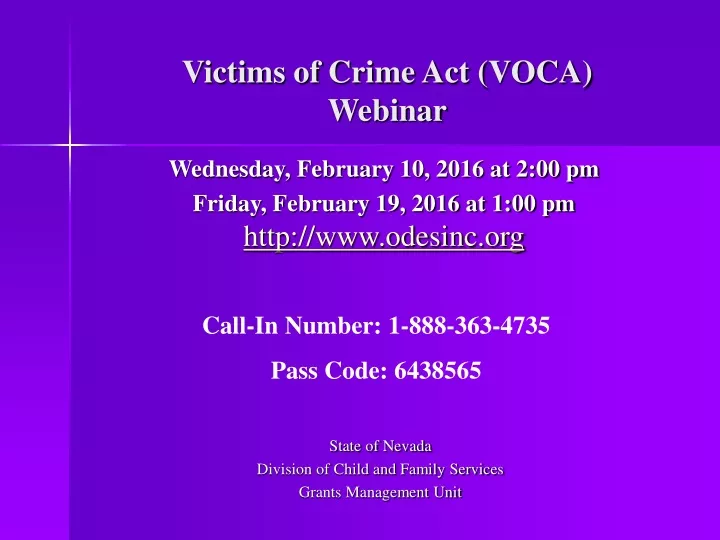 victims of crime act voca webinar