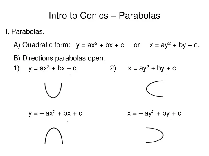 intro to conics parabolas