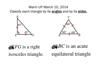 Warm UP March 10, 2014 Classify each triangle by its  angles  and by its  sides.
