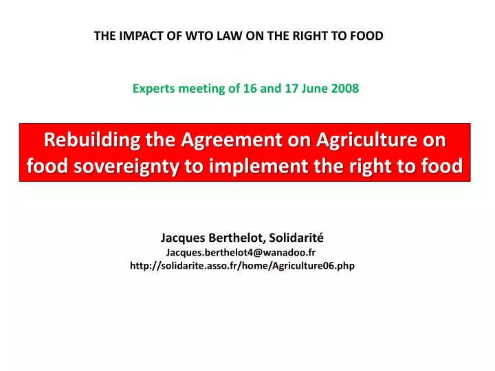 the impact of wto law on the right to food