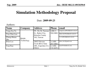 Simulation Methodology Proposal