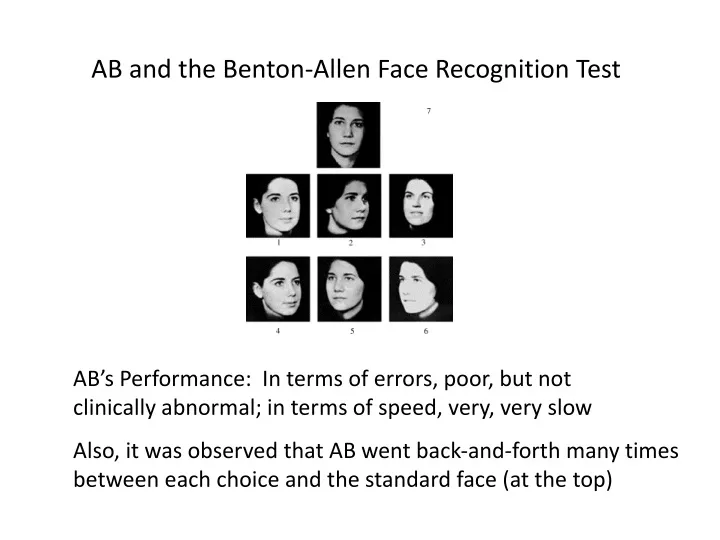 ab and the benton allen face recognition test