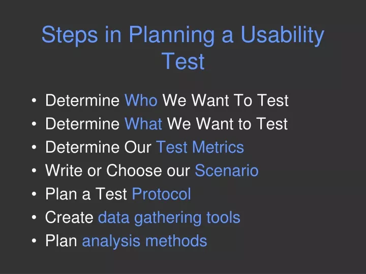 steps in planning a usability test