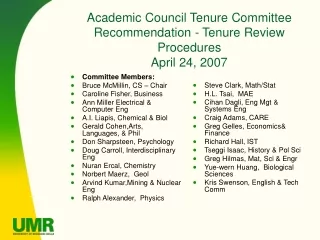 Academic Council Tenure Committee  Recommendation - Tenure Review Procedures April 24, 2007