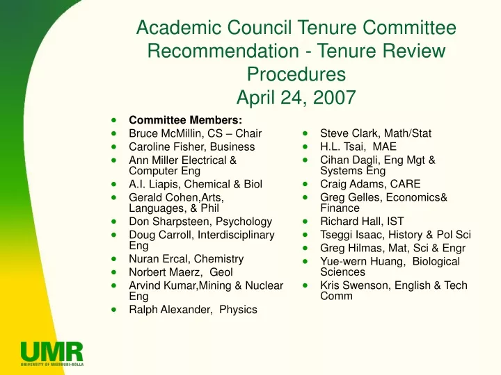 academic council tenure committee recommendation tenure review procedures april 24 2007
