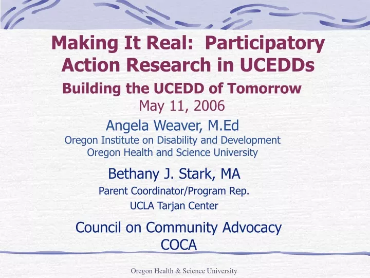 m aking it real participatory action research in ucedds