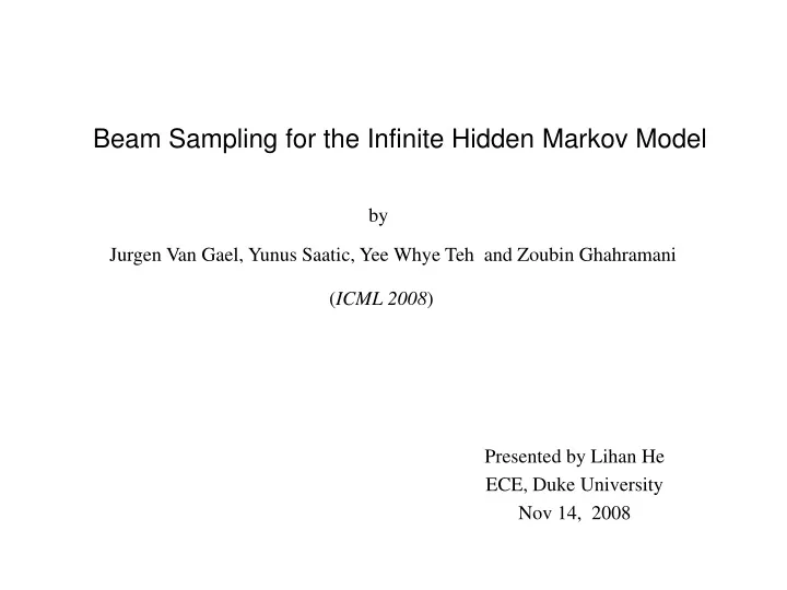 beam sampling for the infinite hidden markov model