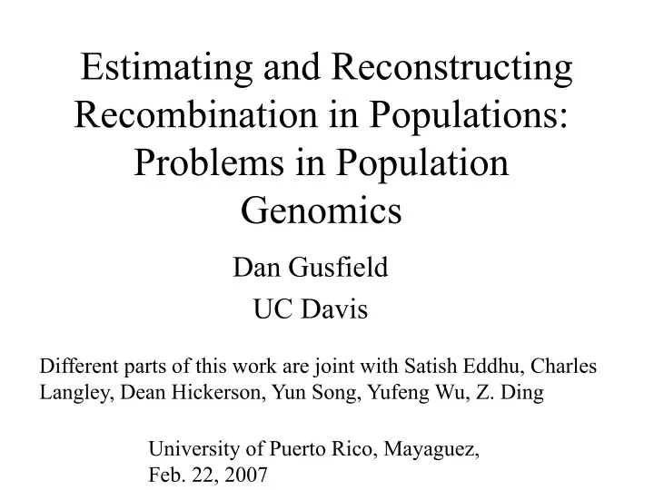 estimating and reconstructing recombination in populations problems in population genomics