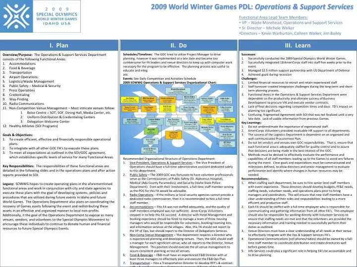 2009 world winter games pdl operations support