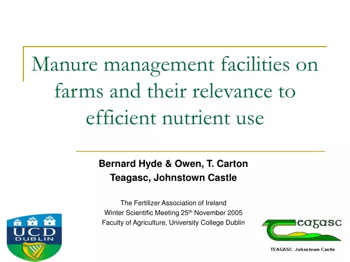 manure management facilities on farms and their relevance to efficient nutrient use