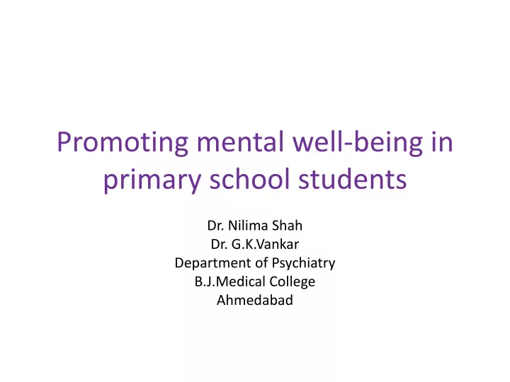 promoting mental well being in primary school students