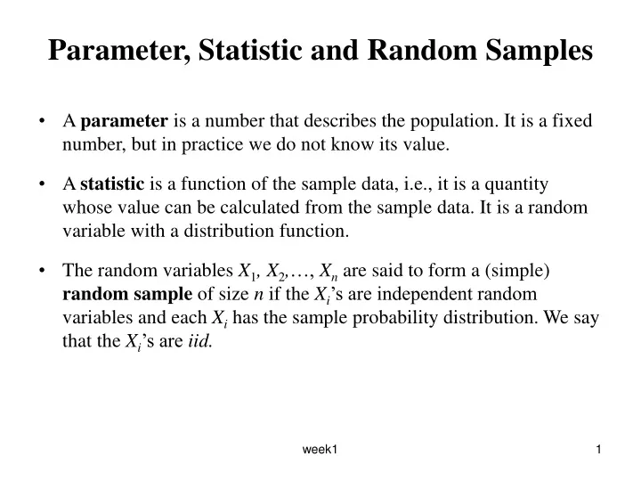 parameter statistic and random samples