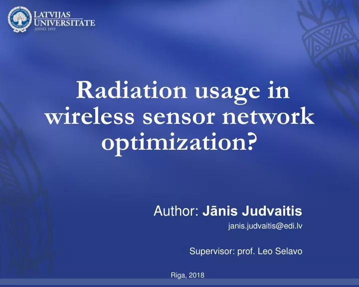 radiation usage in wireless sensor network optimization