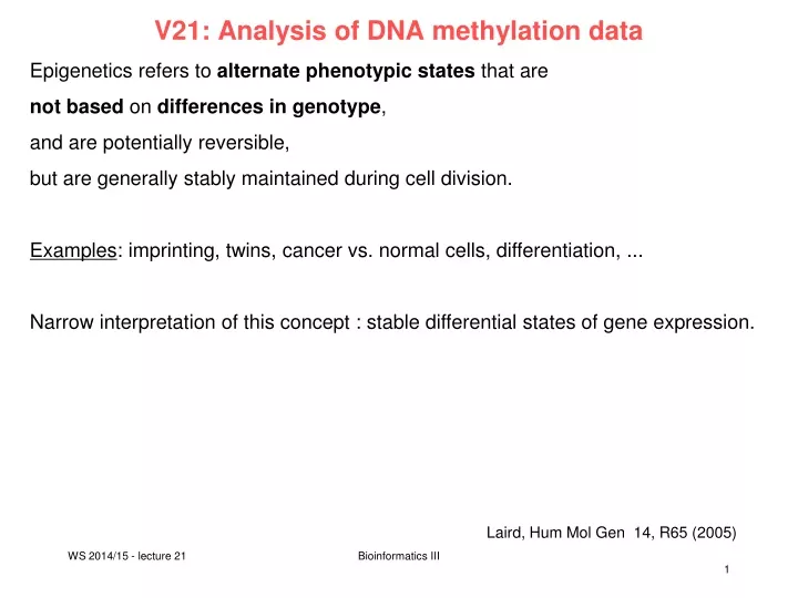 v21 analysis of dna methylation data