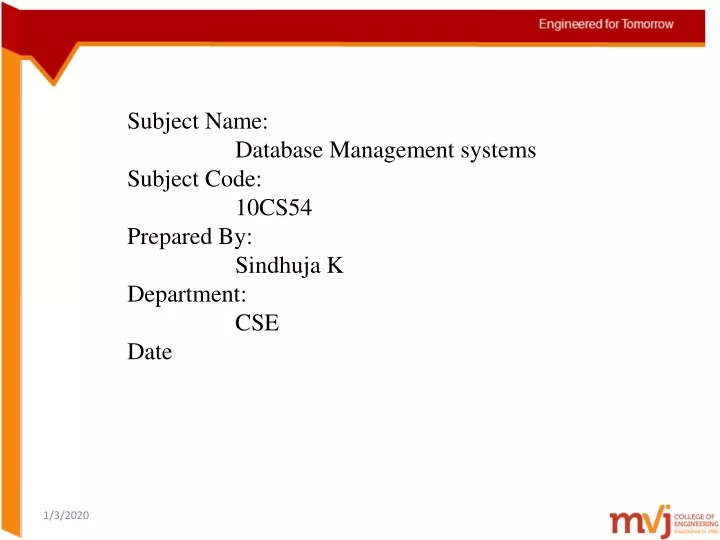 subject name database management systems subject