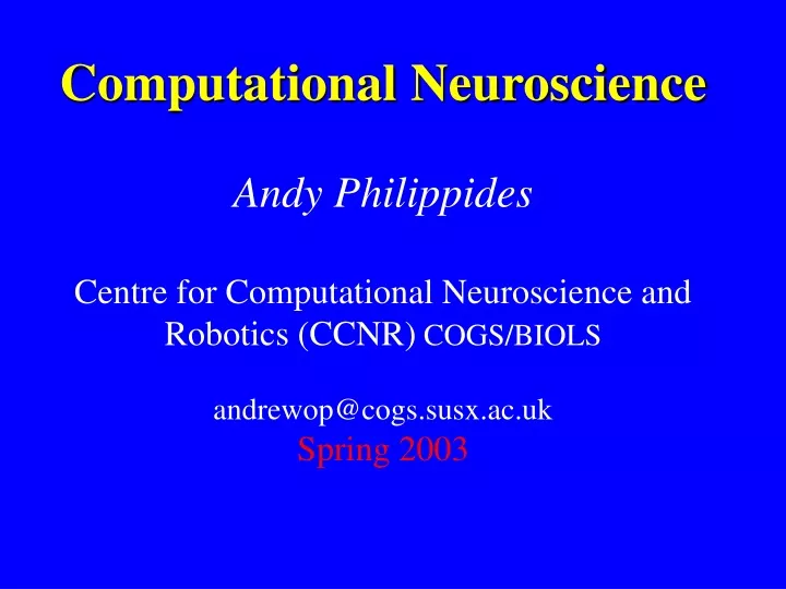 computational neuroscience andy philippides