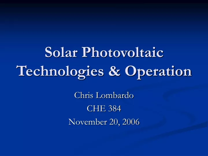 solar photovoltaic technologies operation