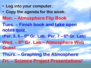 Log into your computer. Copy the agenda for the week: Mon. – Atmosphere Flip Book