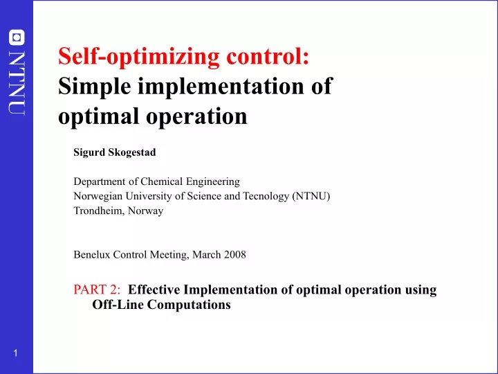self optimizing control simple implementation of optimal operation
