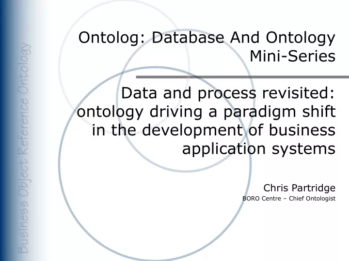 ontolog database and ontology mini series