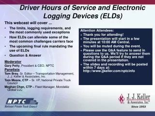 Driver Hours of Service and Electronic Logging Devices (ELDs)