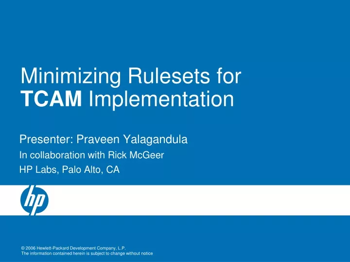 minimizing rulesets for tcam implementation