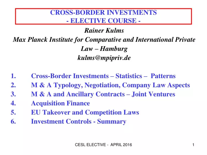 cross border investments elective course