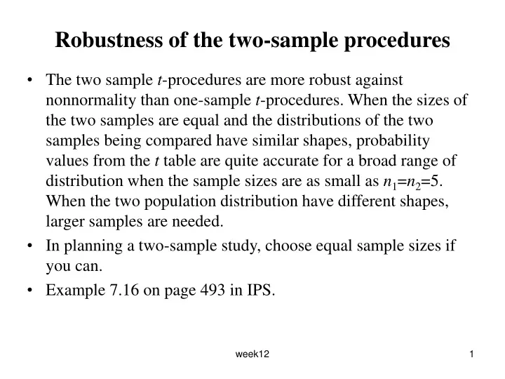 robustness of the two sample procedures