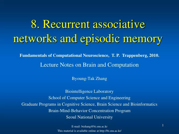 8 recurrent associative networks and episodic memory