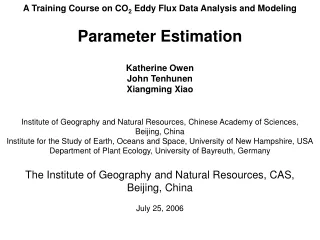 A Training Course on CO 2  Eddy Flux Data Analysis and Modeling Parameter Estimation