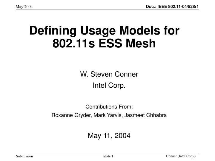 defining usage models for 802 11s ess mesh