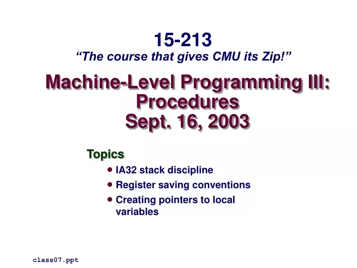 machine level programming iii procedures sept 16 2003